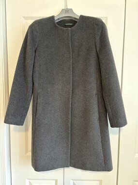 LNWOT Ralph Lauren Womens Gray Classic Wool Blend Collarless Coat Jacket Size 6